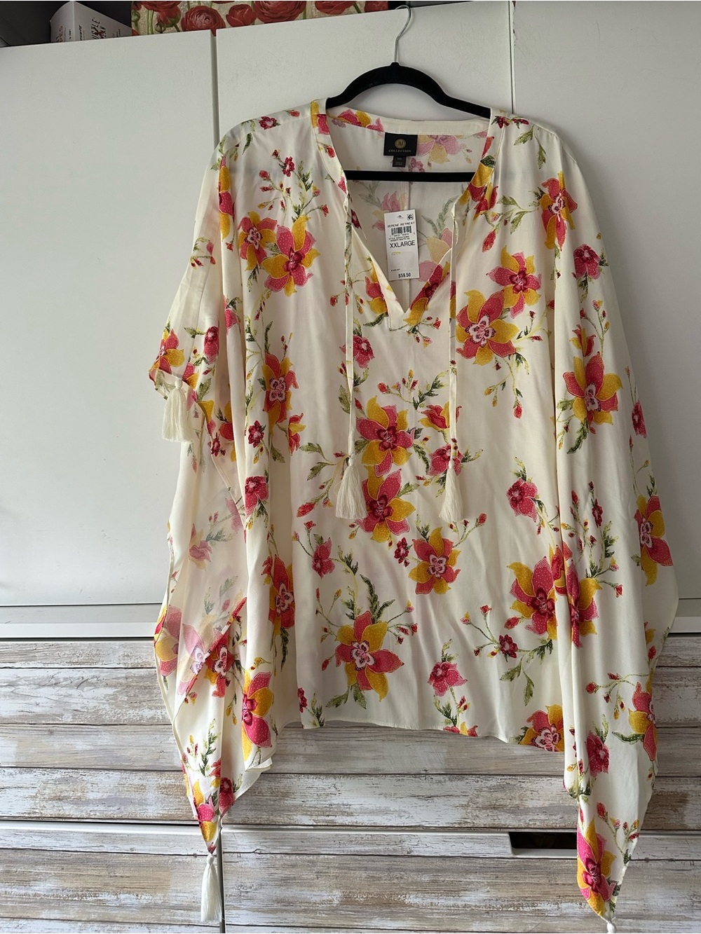 🌸 JM Collection NWT Floral Tassel Tie Boho Blouse Top XXL